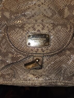 Michael Kors Taupe Snake-Print Shoulder Bag with Gold Plaque